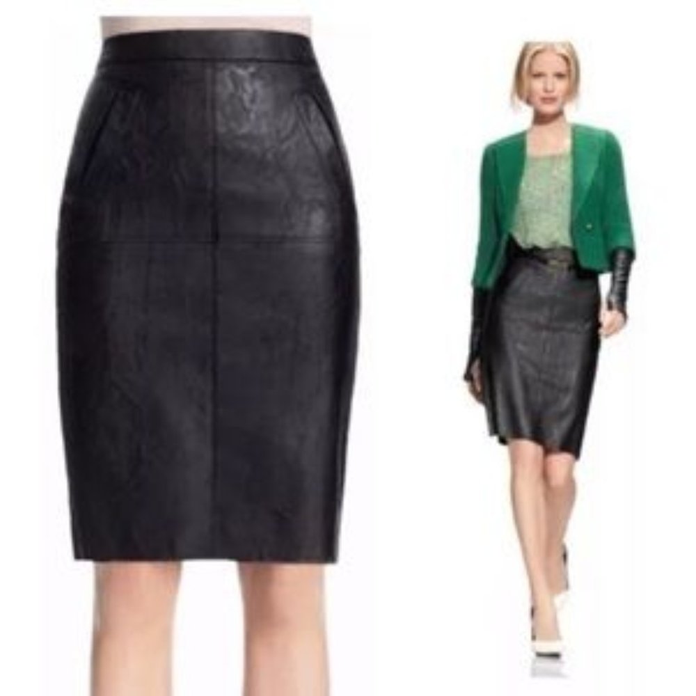 CAbi Black Vegan Faux Leather Pencil Skirt